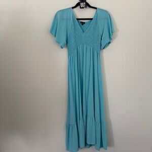 Coco + Carmen Teal Midi Dress with Flutter Sleeves